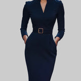 Lenka | Elegantní midi šaty s mandarínkovým límcem a zlatými detaily