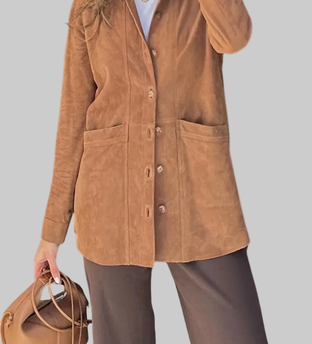 Alena | Vlasta – Oversized semišový blejzr pro rafinovaný styl a maximální pohodlí