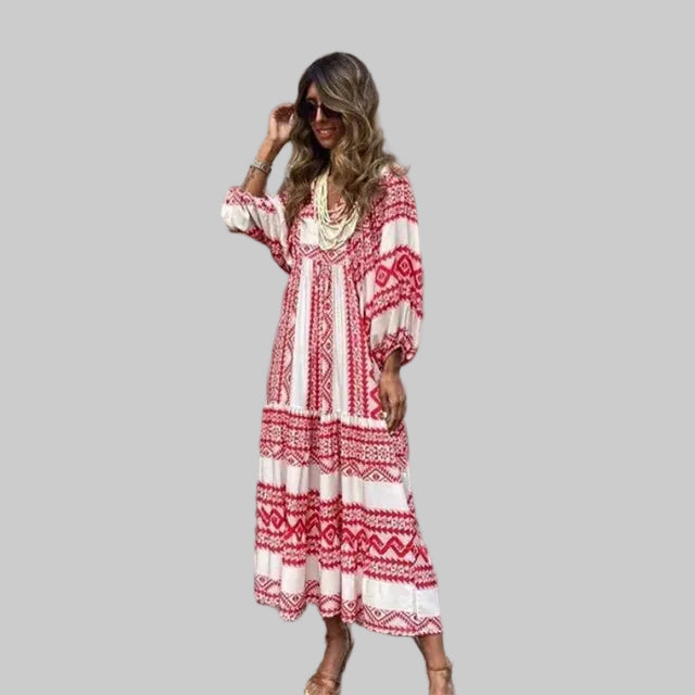 Anna | Boho maxi šaty s lanternovými rukávy pro letní dobrodružství