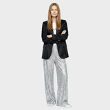 Sofie | Třpytivé stříbrné kalhoty s wide-leg střihem