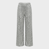 Sofie | Třpytivé stříbrné kalhoty s wide-leg střihem