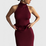 Julie | Elegantní žebrované midi šaty s halter výstřihem