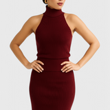 Julie | Elegantní žebrované midi šaty s halter výstřihem