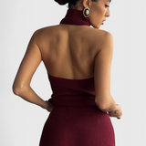 Julie | Elegantní žebrované midi šaty s halter výstřihem