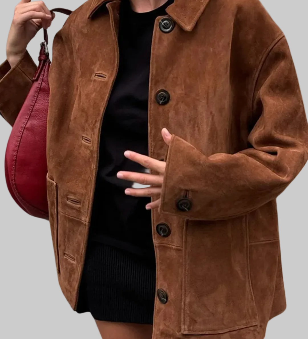 Alena | Vlasta – Oversized semišový blejzr pro rafinovaný styl a maximální pohodlí