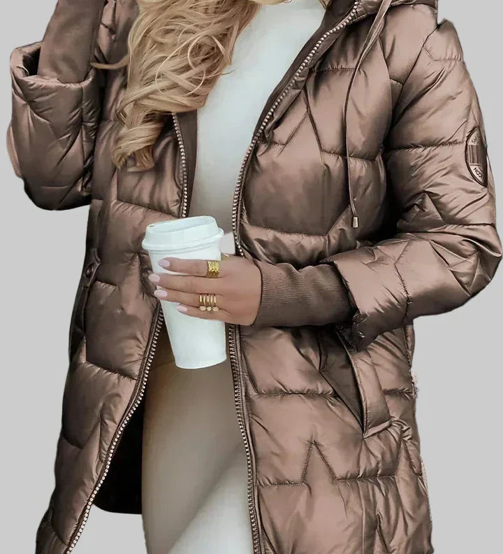 Žaneta | Moderní puffer bunda s kostkovaným vzorem pro eleganci i teplo