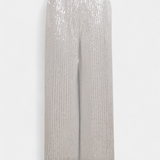 Sofie | Třpytivé stříbrné kalhoty s wide-leg střihem