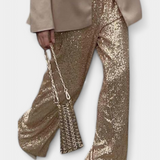 Sofie | Třpytivé stříbrné kalhoty s wide-leg střihem
