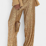 Sofie | Třpytivé stříbrné kalhoty s wide-leg střihem